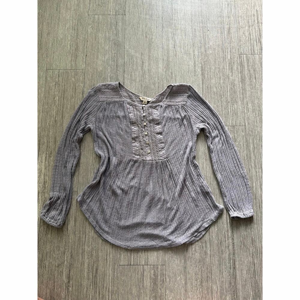 Vintage Y2k Lucky Brand Embellished Lace Henley Long Sleeve